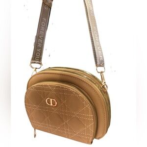 Elegant Tan Quilted Crossbody Bag